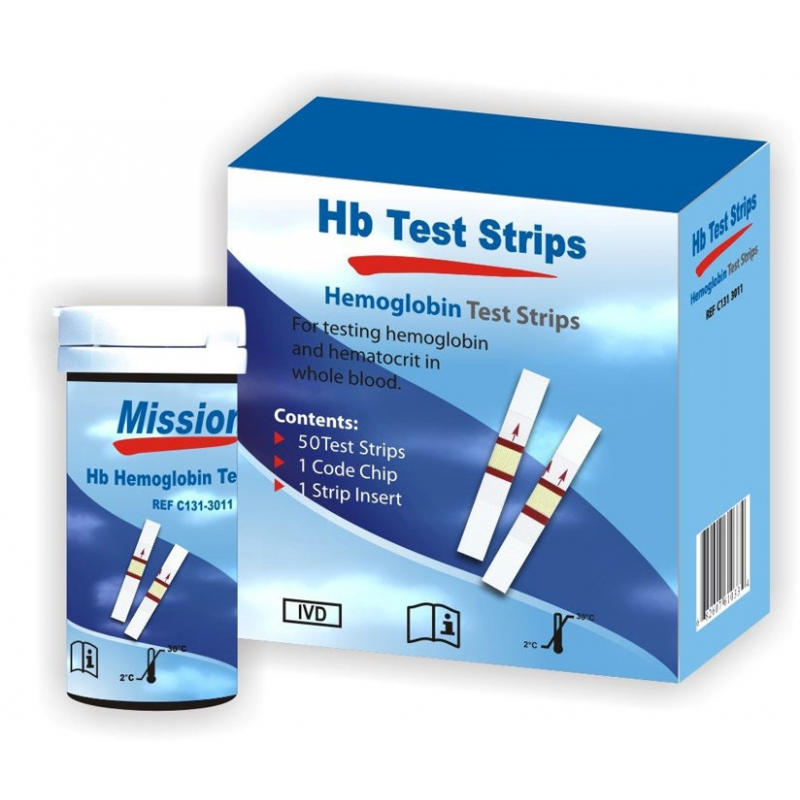 Bandelettes pour lecteur d'hémoglobine MISSION HB, lot de 50