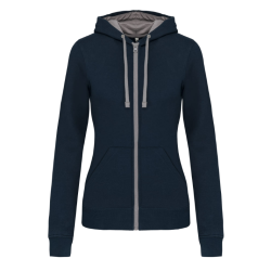 Sweat-shirt zippé à capuche bicolore femme