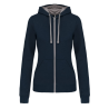 Sweat-shirt zippé à capuche bicolore femme